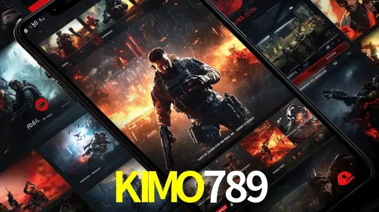 Tela de um celular exibindo uma galeria de jogos de tiro com temática militar, mostrando a variedade de e-sports disponíveis para apostas na plataforma de entretenimento KIMO789.
