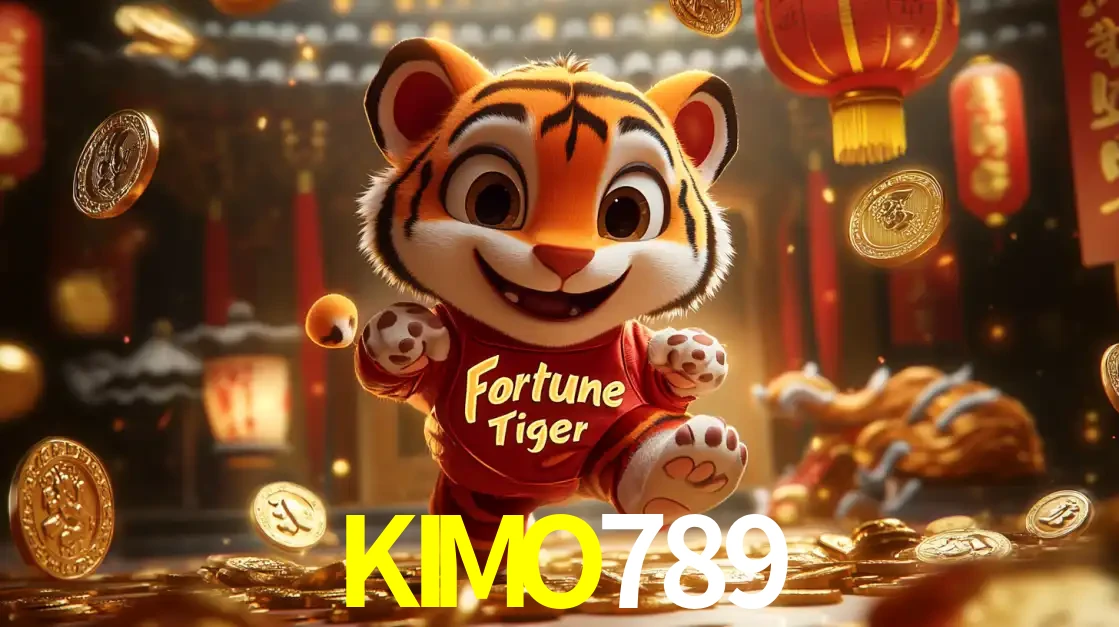 O alegre personagem do Fortune Tiger correndo sobre um caminho de moedas de ouro, simbolizando os grandes prêmios e a diversão do popular jogo de slot do KIMO789.